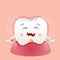 Cute cartoon with the injured tooth causing bleeding and pain in the gums children dentistry concept.