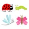 Cute cartoon insect set. Ladybug, dragonfly, butterfly and cater