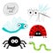 Cute cartoon insect set. Ladybug, dragonfly, mosquito, spider, worm. .