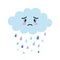 Cute cartoon kawaii blue cloud with rain drops with sad face emotion. Weeping cloud vector illustration