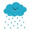 Cute cartoon kawaii crying cloud with rain drops. Sad face emotion. Eyes and mouth. Isolated. White background. Baby character col