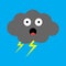 Cute cartoon kawaii dark cloud with thunderbolt. Storm lightning. Surprised emotion.