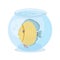 Cute cartoon kawaii zebrafish and bubbles in a glass aquarium. Illustration, children\\\'s print