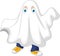 Cute cartoon kid in a ghost costume celebrating Halloween