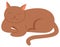 Cute cartoon kitty with ginger colored fur lies with closed eyes, nice pet isolated vector on white