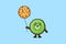 Cute cartoon Kiwi fruit floating with biscuits