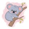 Cute Cartoon Koala baby is sitting on a tree.