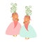 Cute cartoon ladies - carrot in beautiful dress. Charming personages