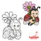 Cute cartoon ladybug fly with big flower color variation for coloring page isolated on white