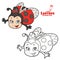 Cute cartoon ladybug fly color variation for coloring page isolated on white