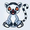 Cute Cartoon lemur sitting isolated with dark background.