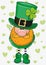 Cute Cartoon Leprechaun on a hearts background