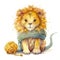 Cute cartoon the lion cub baby watercolor. kawaii. digital art. concept art. isolated on a white background