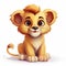 Cute Cartoon Lion Cub Digital Painting On White Background