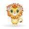 Cute cartoon Lion with headphones, listens to music, note, treble clef