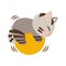 Cute Cartoon Little Baby Cat Icon. Cat playing with ball, yarn and wool. Cat with gray color.