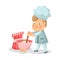 Cute cartoon little boy chef character with mixing bowl and a whisk Illustration