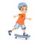 Cute cartoon little boy skateboarding