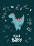 Cute cartoon little dinosaur - vector illustration. Cute simple dino cartoon, hello baby postcard-Great for designing baby clothes