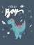 Cute cartoon little dinosaur - vector illustration. Cute simple dino , its a boy postcard-Great for designing baby clothes