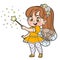 Cute cartoon little fairy conjures with a magic wand color variation for coloring page isolated on a white