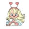 Cute cartoon little fairy in headband with hearts color variation for coloring on white