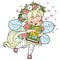 Cute cartoon little fairy hugging a big book color variation for coloring page isolated on a white