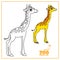 Cute cartoon little giraffe color and outlined on a white background  for coloring page