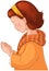 Cute Cartoon Little Girl praying with her hands folded vector illustration