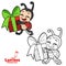 Cute cartoon little ladybug carries a gift in box and with a bow color variation for coloring page isolated on white