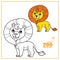 Cute cartoon little lion color and outlined on a white background  for coloring page