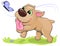 Cute cartoon little puppy chases a butterfly.