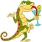 Cute cartoon lizard on a cocktail party