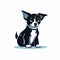 Cute Cartoon Logo Of A Tiny Black And White Dog With Big Eyes