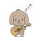 cute cartoon long ear puppy dog singing and playing guitar