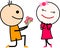 Cute cartoon love couple, boy proposing girl with roses.