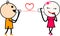 A cute cartoon love couple talking on string phone.