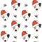 Cute cartoon lovely christmas seamless vector pattern background illustration with dogs with santa`s hat