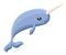 Cute cartoon magic narwhal with horn, funny unicorn whale drawing. cartoon character flat Web site page and mobile app design.