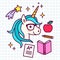 Cute cartoon magic unicorn with eyeglasses, with school themed i