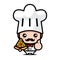 Cute cartoon male character design being a chef holding a pizza