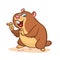Cute cartoon marmot. Vector illustration with happy smiling groundhog character .