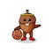 Cute cartoon mascot acorn playing basketball