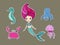 Cute cartoon mermaid, funny crab, jellyfish, octopus and sea horse.