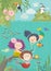 Cute cartoon mermaids with beautiful underwater world