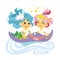Cute cartoon mermaids and stingray vector illustration