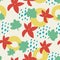 Cute cartoon messy flowers, dots, shapes seamless pattern.