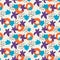 Cute cartoon messy flowers, dots, shapes seamless pattern.