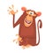 Cute cartoon monkey character icon. Wild animal collection. Chimpanzee mascot waving hand and presenting.