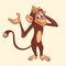 Cute cartoon monkey sitting. Vector illustration of chimpanzee scratching his head